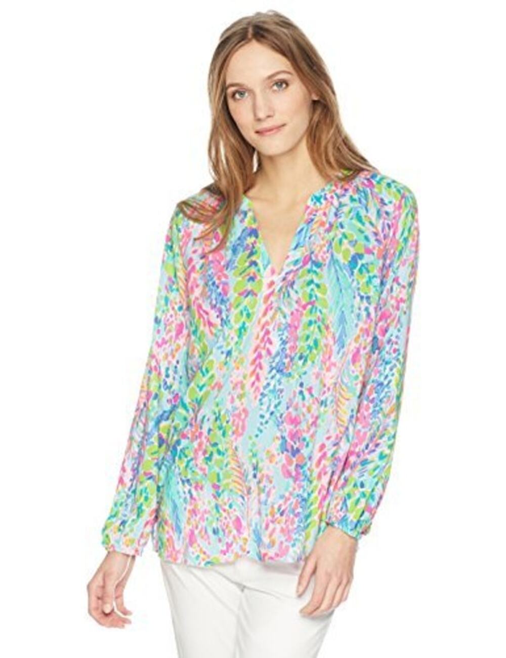 Lilly Pulitzer Martinique Blouse Top Womens XS Multicolor Tropical Leaf Print